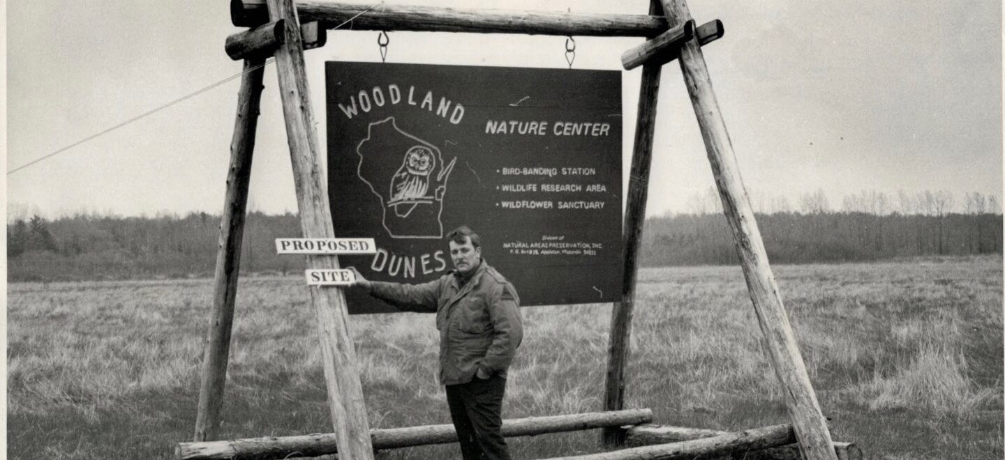 Historic sign of Woodland Dunes Nature Preserve