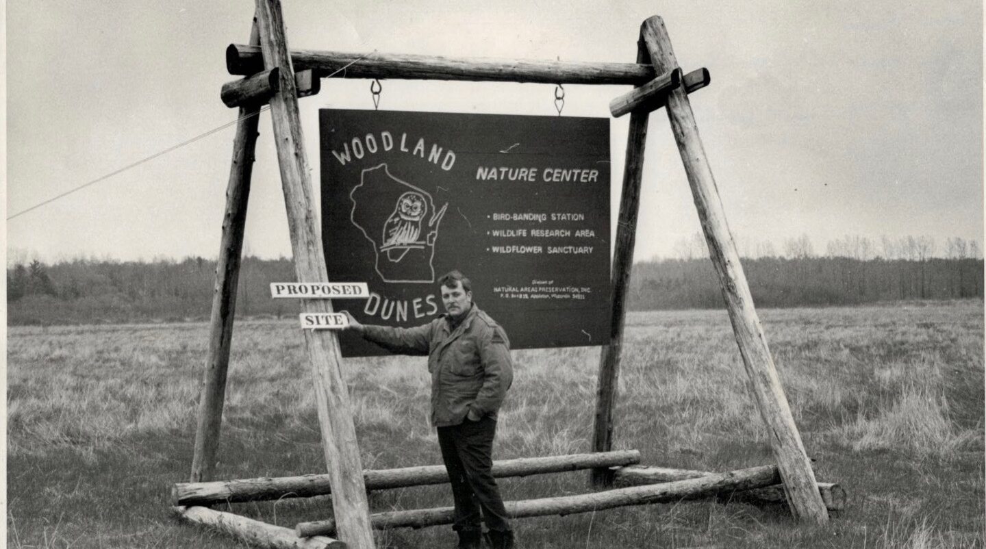 Historic sign of Woodland Dunes Nature Preserve