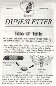 photo of cover of September 1993 Dunesletter with Woolly Bear caterpillar and moth
